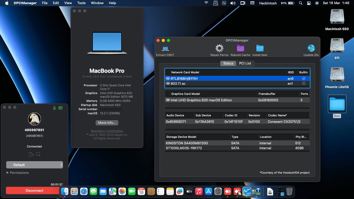 Success Hackintosh macOS Ventura 13.2.1 Build 22D68 in Lenovo Ideapad V330-14IKB